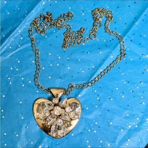 Juicy Couture Y2K Gold Plated Heart Pendant w/ Iridescent Stones Necklace